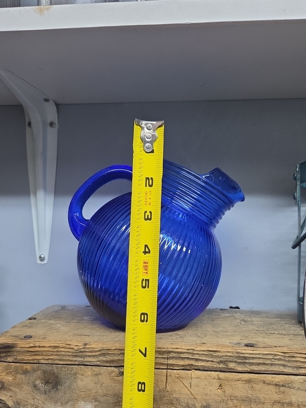 Vintage Hazel Atlas Cobalt Blue Ribbed Tilt Ball Pitcher 1930s Depression Glass - Picture 7 of 7